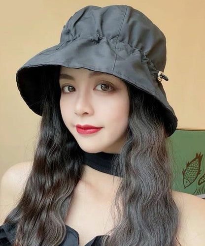 Modern Black Patchwork Drawstring Solid Bucket Hat LY500 - fabuloryshop