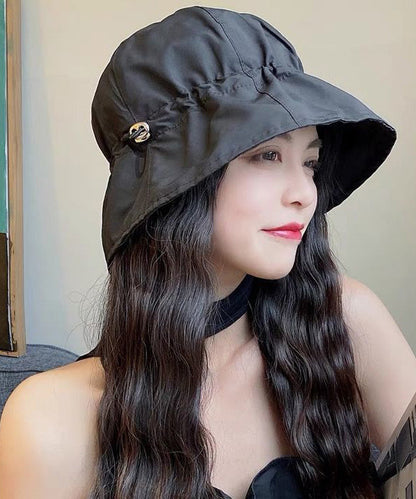 Modern Black Patchwork Drawstring Solid Bucket Hat LY500 - fabuloryshop