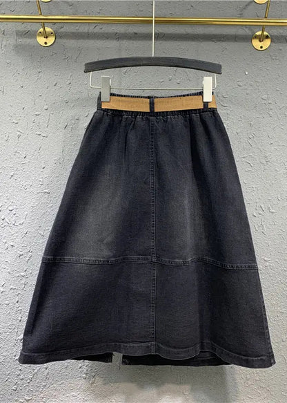 Modern Black Pockets Elastic Waist Patchwork Denim Skirts Fall Ada Fashion