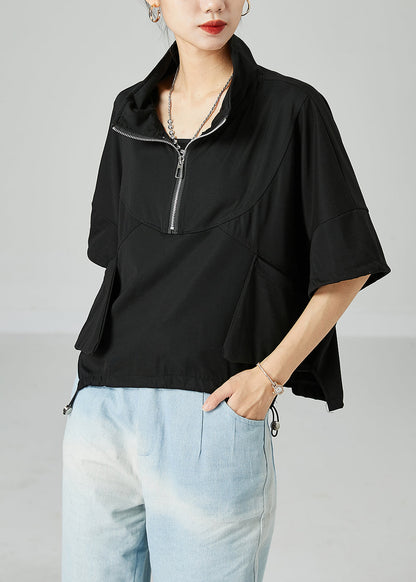 Modern Black Stand Collar Zip Up Cotton Tank Summer LY2481 - fabuloryshop