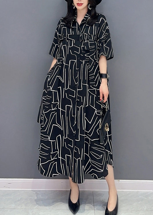 Modern Black Striped Button Long Shirts Dress Spring LC0296 - fabuloryshop