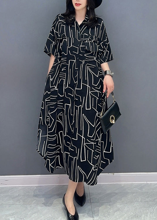 Modern Black Striped Button Long Shirts Dress Spring LC0296 - fabuloryshop