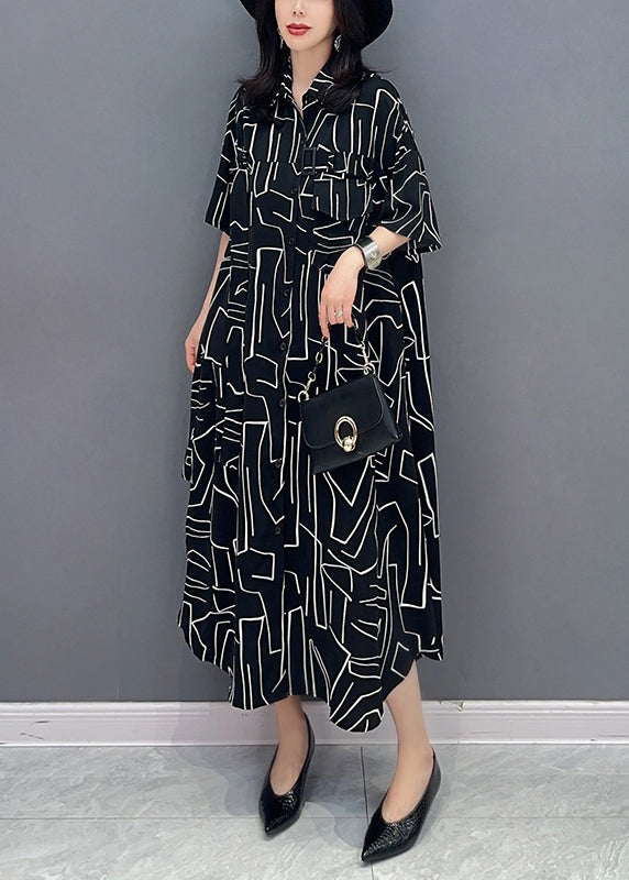 Modern Black Striped Button Long Shirts Dress Spring LC0296 - fabuloryshop