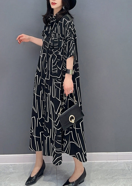 Modern Black Striped Button Long Shirts Dress Spring LC0296 - fabuloryshop