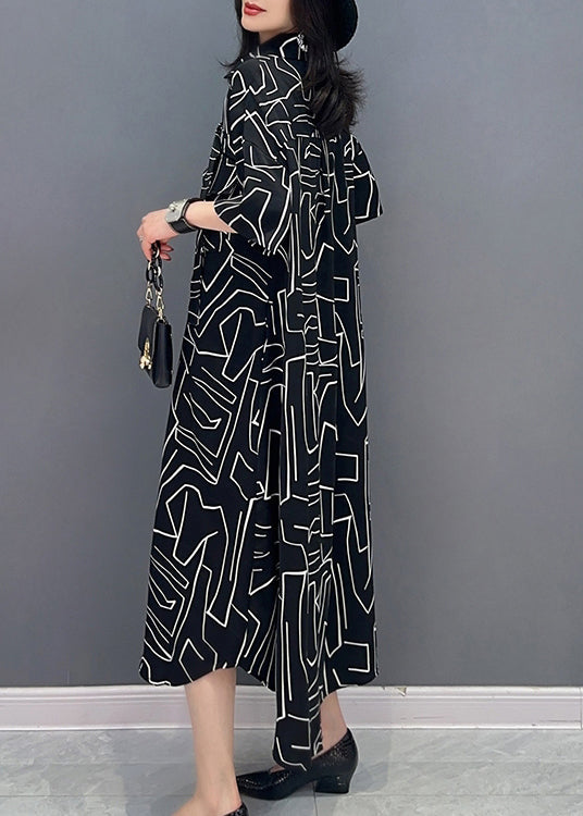 Modern Black Striped Button Long Shirts Dress Spring LC0296 - fabuloryshop