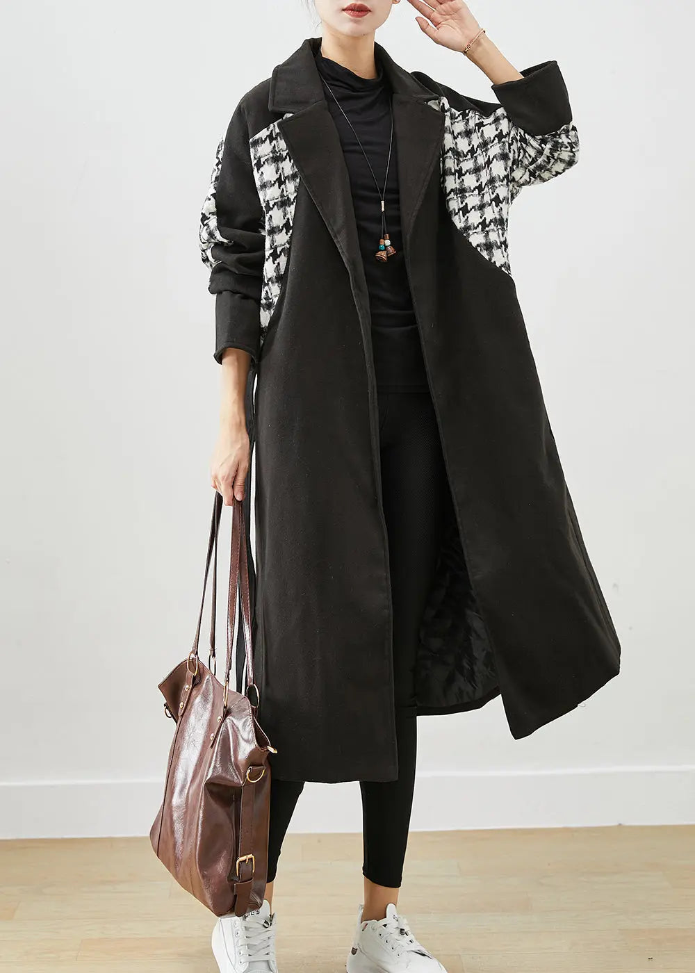 Modern Black Thick Patchwork Plaid Woolen Coat Outwear Fall Ada Fashion