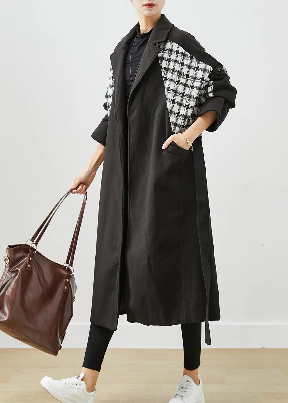 Modern Black Thick Patchwork Plaid Woolen Coat Outwear Fall Ada Fashion