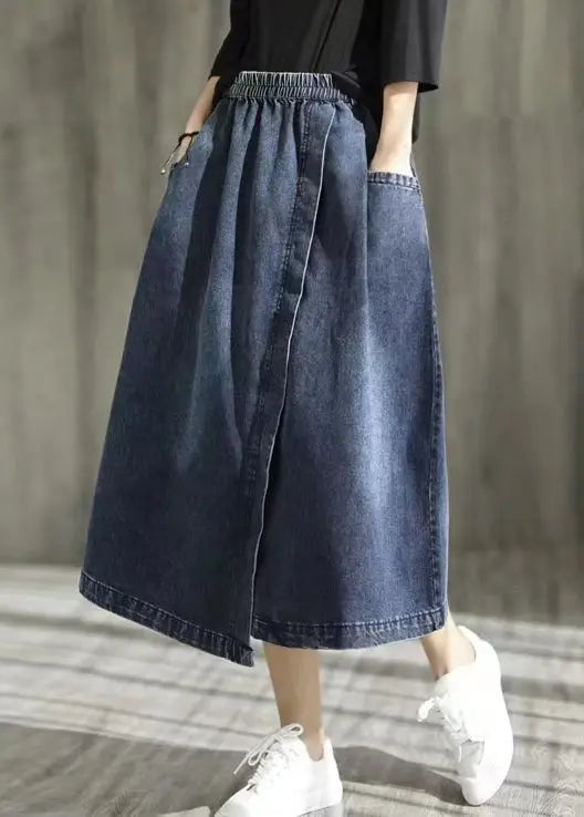 Modern Blue Asymmetrical Elastic Waist Pockets Patchwork Denim Skirt Fall Ada Fashion