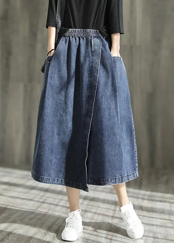 Modern Blue Asymmetrical Elastic Waist Pockets Patchwork Denim Skirt Fall Ada Fashion