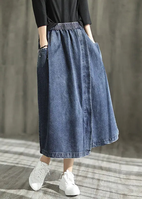 Modern Blue Asymmetrical Elastic Waist Pockets Patchwork Denim Skirt Fall Ada Fashion