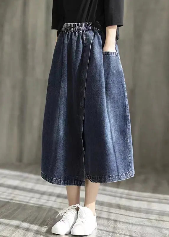 Modern Blue Asymmetrical Elastic Waist Pockets Patchwork Denim Skirt Fall Ada Fashion