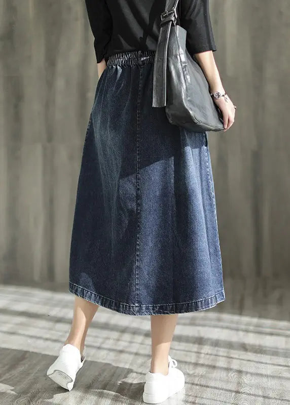 Modern Blue Asymmetrical Elastic Waist Pockets Patchwork Denim Skirt Fall Ada Fashion