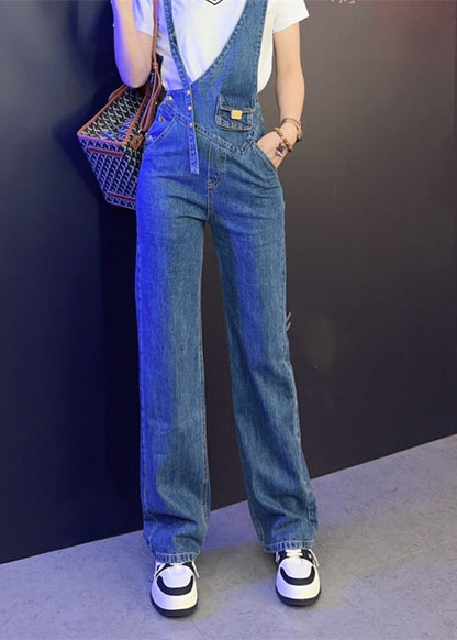 Modern Blue Asymmetrical Patchwork Button High Waist Denim Long Jumpsuits LY5249 - fabuloryshop