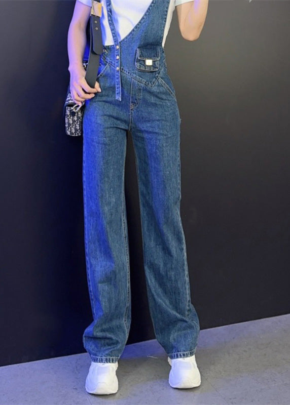 Modern Blue Asymmetrical Patchwork Button High Waist Denim Long Jumpsuits LY5249 - fabuloryshop