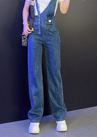 Modern Blue Asymmetrical Patchwork Button High Waist Denim Long Jumpsuits LY5249 - fabuloryshop