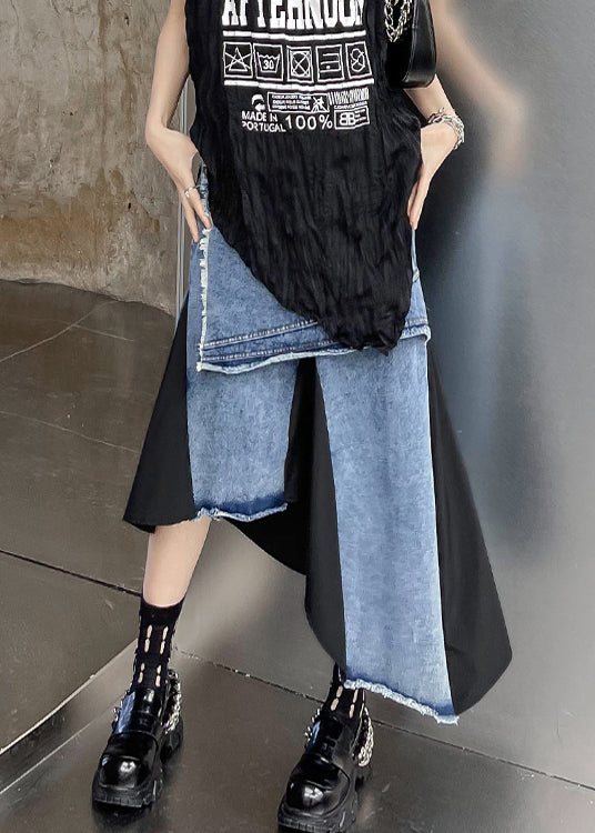 Modern Blue Asymmetrical Pockets Patchwork Denim Skirt Fall Ada Fashion