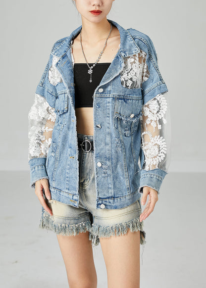 Modern Blue Lace Tulle Patchwork Denim Coats Summer LY2434 - fabuloryshop