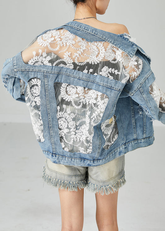 Modern Blue Lace Tulle Patchwork Denim Coats Summer LY2434 - fabuloryshop