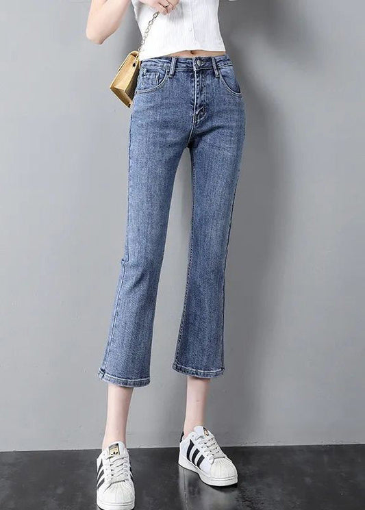 Modern Blue High Waist Patchwork Button Crop Jeans Summer TY1058 - fabuloryshop