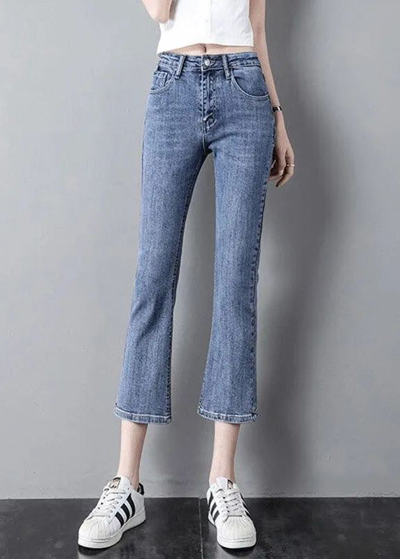 Modern Blue High Waist Patchwork Button Crop Jeans Summer TY1058