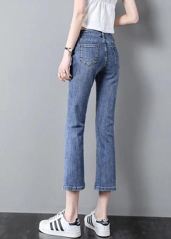 Modern Blue High Waist Patchwork Button Crop Jeans Summer TY1058