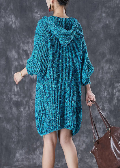 Modern Blue Hooded Character Applique Knit Sweater Dress Fall Ada Fashion