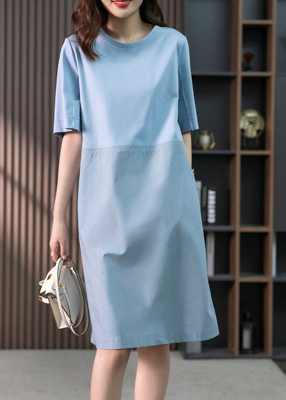 Modern Blue O-Neck Patchwork Cotton Maxi Dresses Short Sleeve LY1760 - fabuloryshop