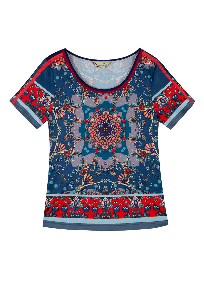 Modern Blue O-Neck Print T Shirt Summer LY0187 - fabuloryshop