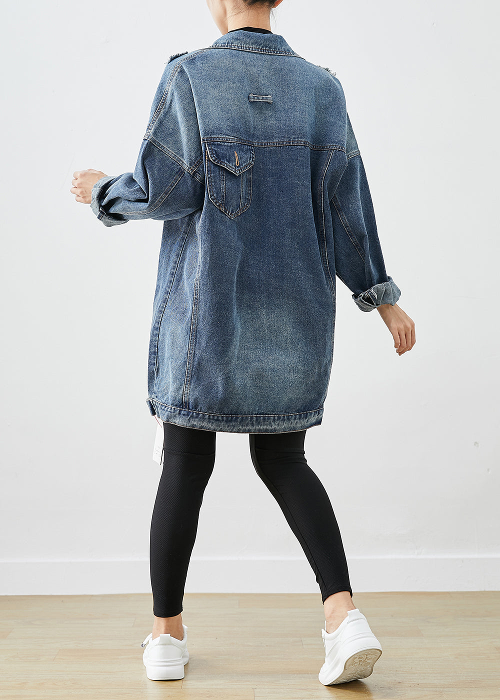 Modern Blue Oversized Denim Ripped Coat Outwear Fall Ada Fashion