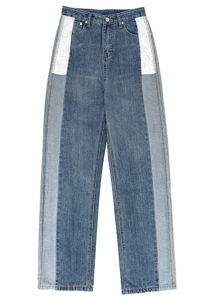 Modern Blue Patchwork High Waist Button Denim Straight Pants LY5234 - fabuloryshop