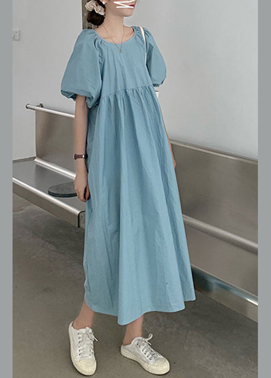 Modern Blue Patchwork Wrinkled Slim Cotton Maxi Dresses Summer LY2641