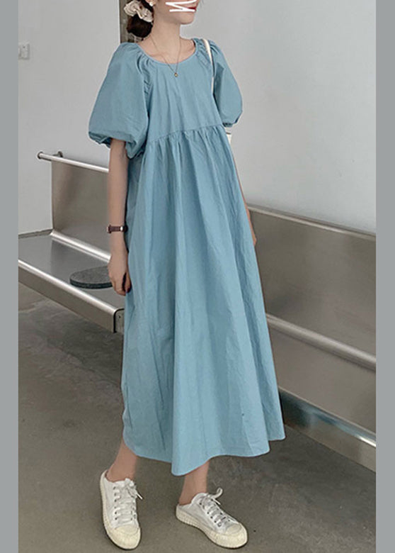 Modern Blue Patchwork Wrinkled Slim Cotton Maxi Dresses Summer LY2641 - fabuloryshop