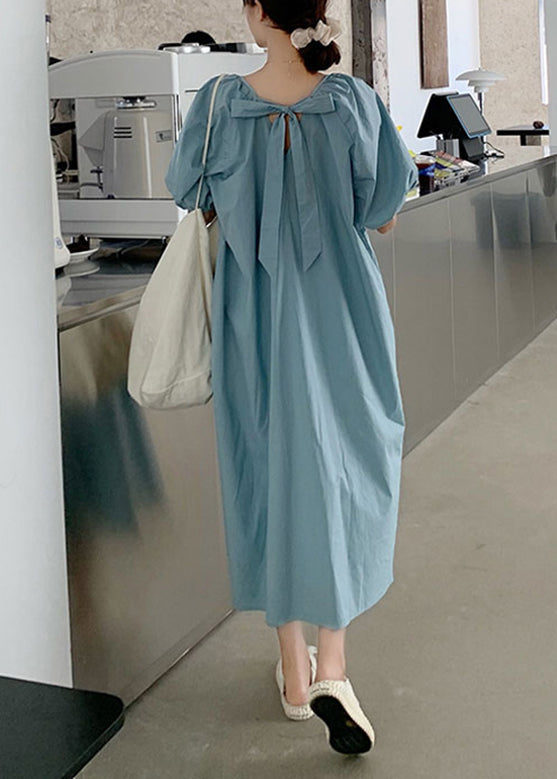 Modern Blue Patchwork Wrinkled Slim Cotton Maxi Dresses Summer LY2641