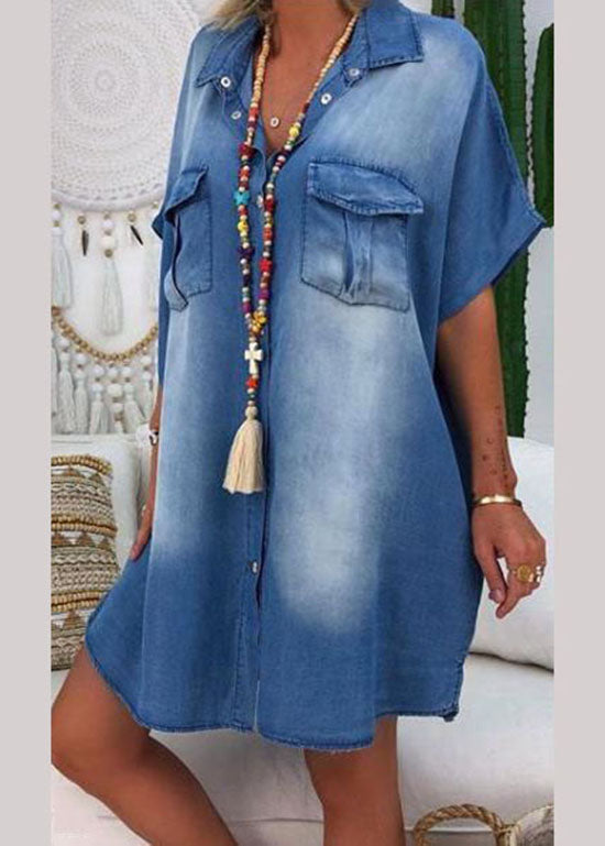 Modern Blue Peter Pan Collar Patchwork Denim Shirts Dress Summer LY4030 - fabuloryshop