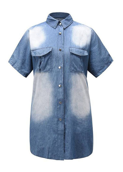 Modern Blue Peter Pan Collar Patchwork Denim Shirts Dress Summer LY4030 - fabuloryshop