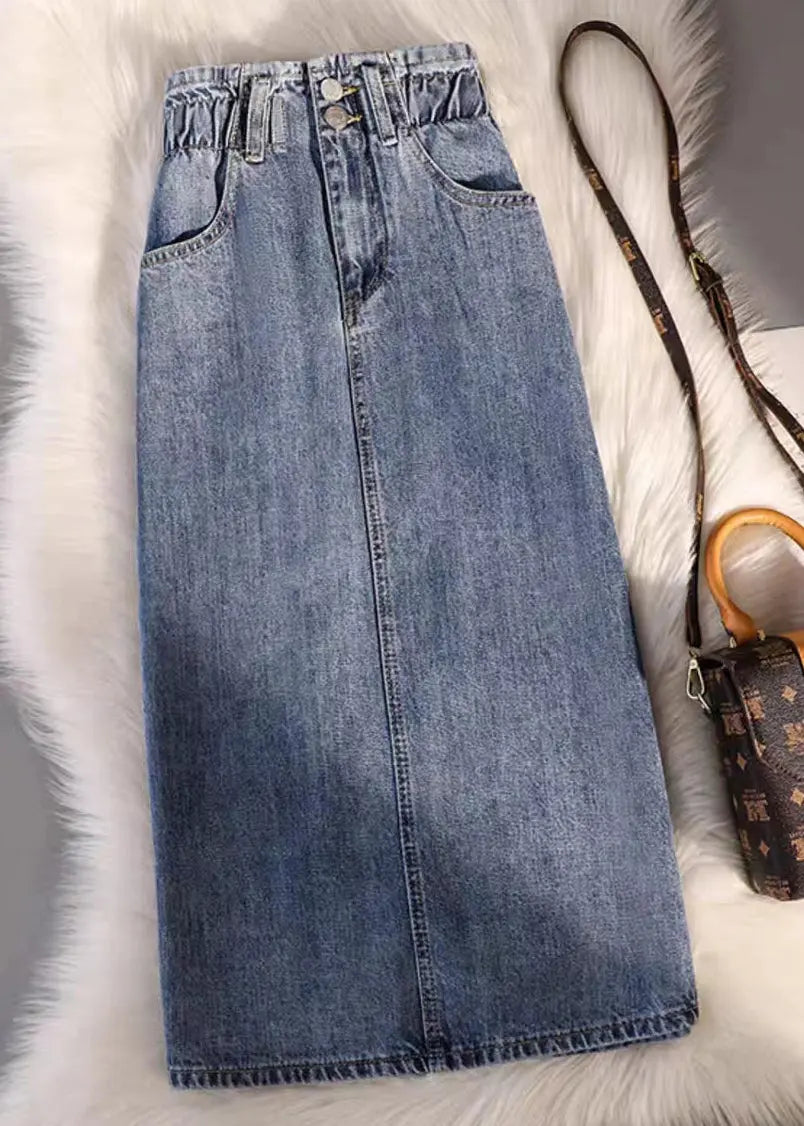 Modern Blue Pockets Elastic Waist Patchwork Denim Skirt Fall Ada Fashion