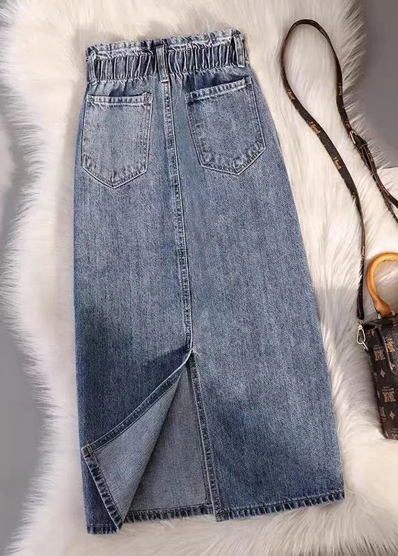 Modern Blue Pockets Elastic Waist Patchwork Denim Skirt Fall Ada Fashion