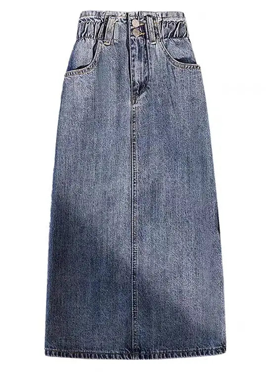 Modern Blue Pockets Elastic Waist Patchwork Denim Skirt Fall Ada Fashion