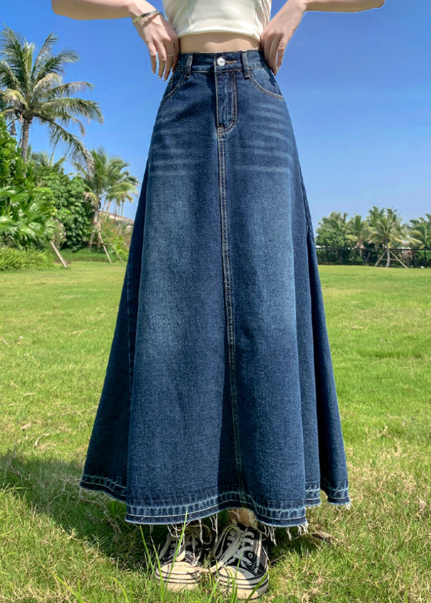 Modern Blue Pockets High Waist Patchwork Denim A Line Skirts Summer Ada Fashion