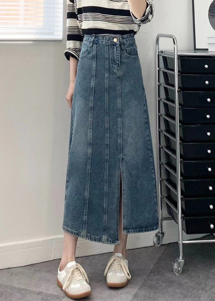 Modern Blue Pockets Side Open Patchwork Denim Skirts Fall Ada Fashion