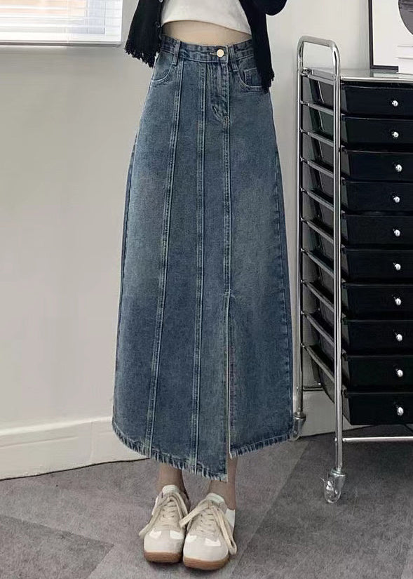 Modern Blue Pockets Side Open Patchwork Denim Skirts Fall Ada Fashion