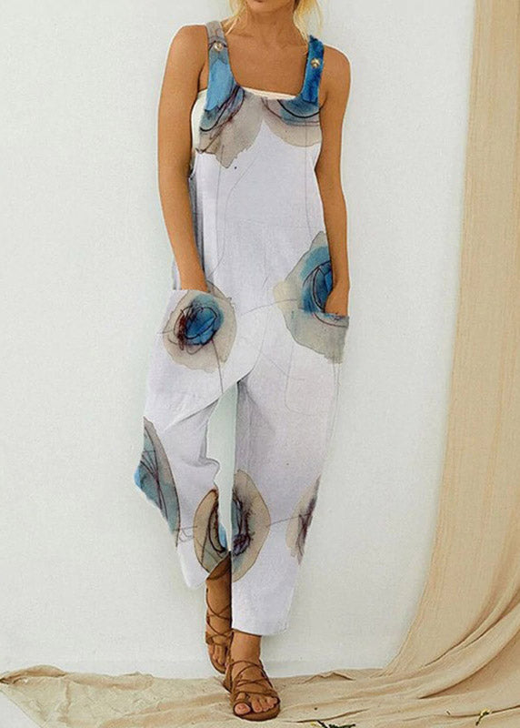 Modern Blue Slash Neck Print Overalls Jumpsuit Summer LY3920 - fabuloryshop