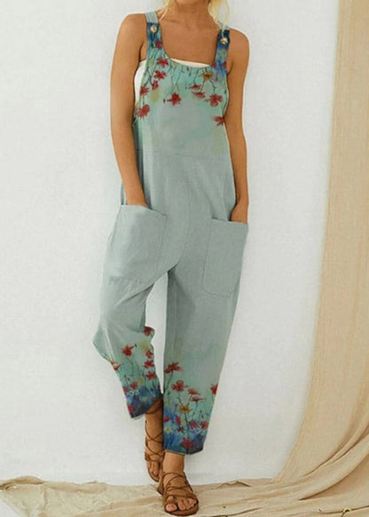 Modern Blue Slash Neck Print Overalls Jumpsuit Summer LY3920 - fabuloryshop