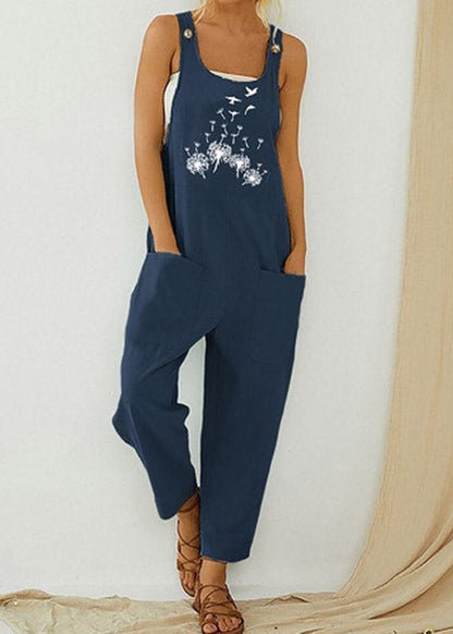 Modern Blue Slash Neck Print Overalls Jumpsuit Summer LY3920 - fabuloryshop