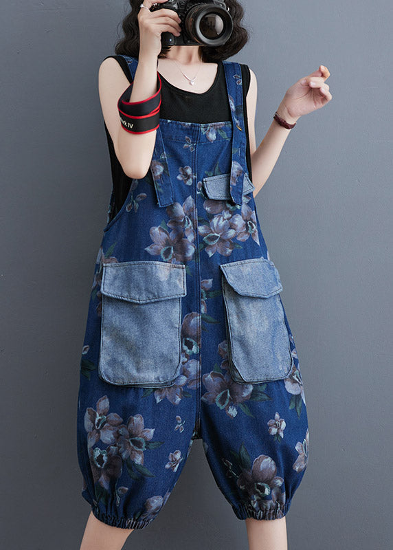 Modern Blue Slash Neck Print Patchwork Button Jumpsuits Summer LY3941 - fabuloryshop