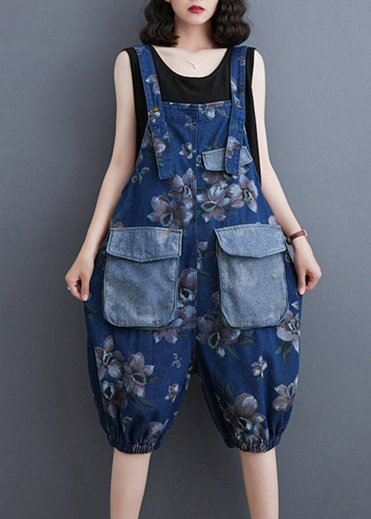 Modern Blue Slash Neck Print Patchwork Button Jumpsuits Summer LY3941 - fabuloryshop