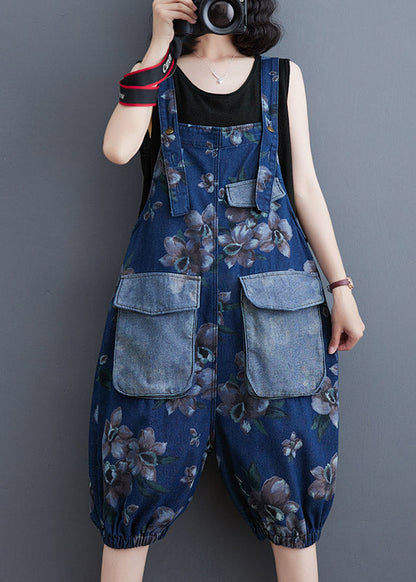 Modern Blue Slash Neck Print Patchwork Button Jumpsuits Summer LY3941 - fabuloryshop