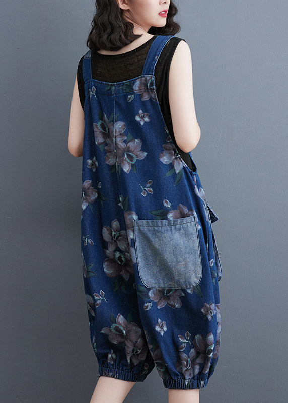 Modern Blue Slash Neck Print Patchwork Button Jumpsuits Summer LY3941 - fabuloryshop