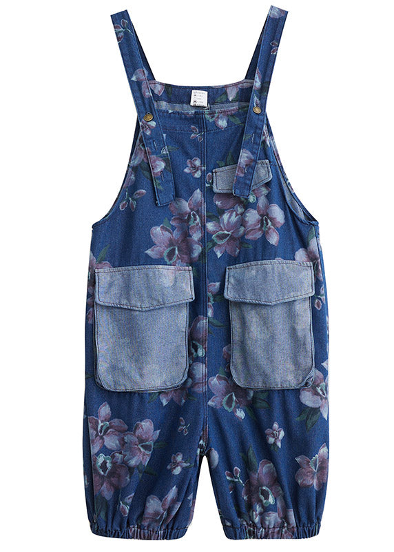 Modern Blue Slash Neck Print Patchwork Button Jumpsuits Summer LY3941 - fabuloryshop