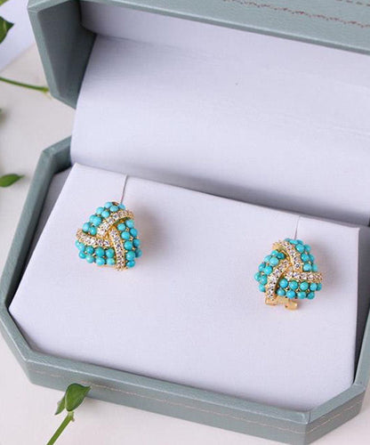 Modern Blue Sterling Silver Overgild Inlaid Zircon Turquoise Stud Earrings TW1023 - fabuloryshop